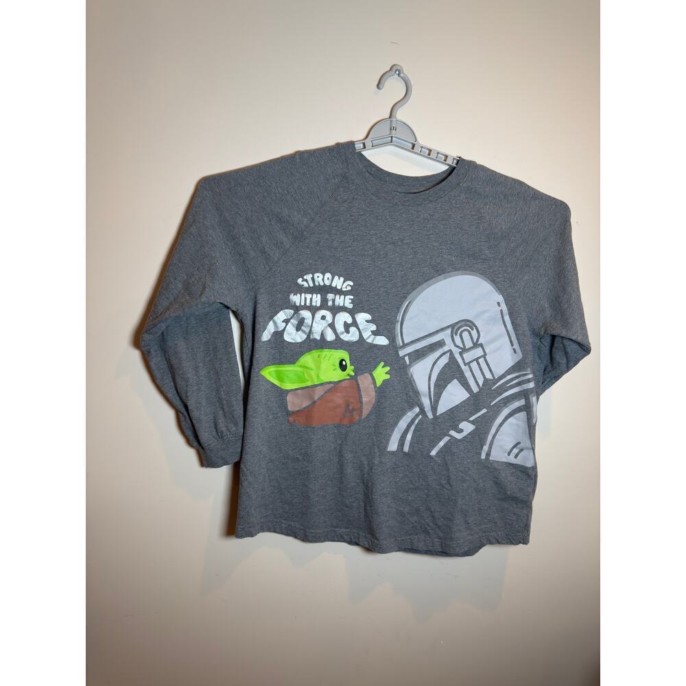 Star Wars Grogu Baby Yoda Long Sleeve Shirt Strong With The Force Gray XL